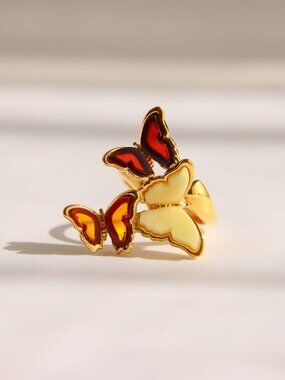 Amber Butterfly Ring-14k Gold Plated Sterling Silver